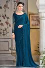 Prussian Blue Silk Embellished Designer Saree