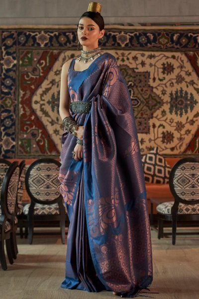 Prussian Blue Zari Woven Silk Saree