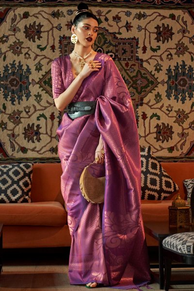 Purple Zari Woven Silk Saree