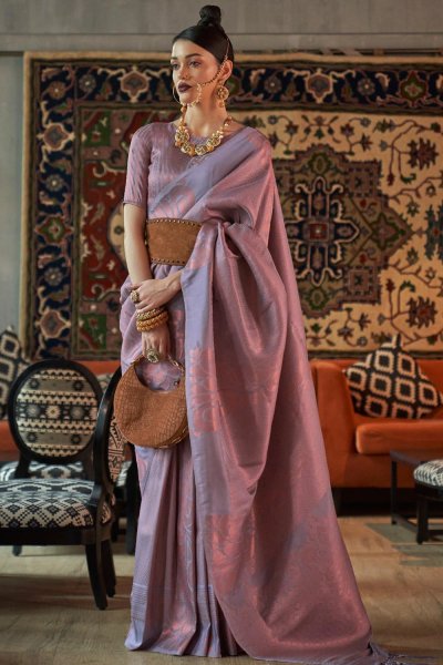 Lilac Zari Woven Silk Saree