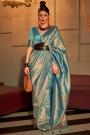 Turquoise Blue Handloom Weaved Silk Saree
