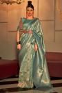 Aqua Green Handloom Weaved Silk Saree