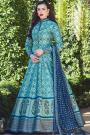 Ready To Wear Blue Printed Silk Anarkali Dress