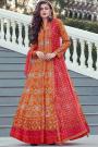 Ready To Wear Orange Printed Silk Anarkali Dress