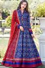 Ready To Wear Royal Blue Printed Silk Anarkali Dress