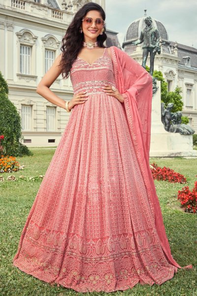 Ready To Wear Blush Pink Ombre Georgette Embroidered Anarkali Dress