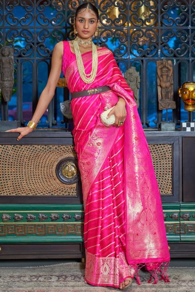 Pink Handloom Weaved Satin Silk Saree