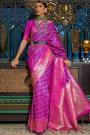 Purple & Pink Handloom Weaved Satin Silk Saree