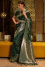 Bottle Green Handloom Weaved Satin Silk Saree