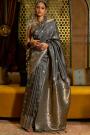 Grey Handloom Weaved Satin Silk Saree