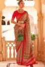 Green & Red Tussar Silk Zari Woven Saree