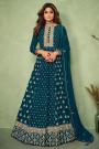 Teal Georgette Embroidered Anarkali Gown