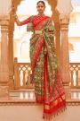 Green & Red Tussar Silk Zari Woven Saree