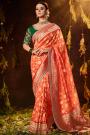Coral Silk Embellished Bandhani Saree