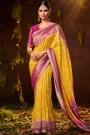 Yellow & Magenta Silk Embellished Bandhani Saree