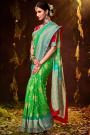 Green & Blue Silk Embellished Bandhani Saree