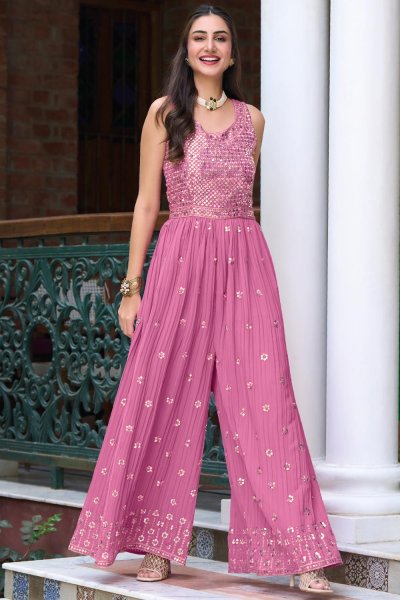 Ready To Wear Mauvey Pink Indo-Western Georgette Jumpsuit