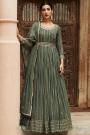 Olive Green Georgette Embellished Anarkali Dress