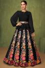 Ready To Wear Black Georgette Floral Embroidered Top & Skirt Set