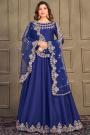 Royal Blue Silk Embroidered Anarkali Dress