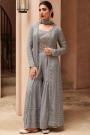 Grey Georgette  Embroidered Jumpsuit With Jacket & Dupatta