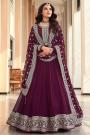 Wine Georgette Embroidered Anarkali Gown