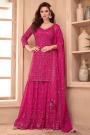 Magenta Pink Georgette Embroidered Sharara Suit