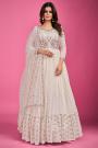 Ready To Wear Off White Embroidered Georgette Anarkali Dress