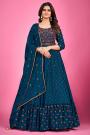 Ready To Wear Navy Blue Embroidered Chinon Silk Anarkali Dress