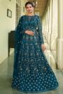 Prussian Blue Embroidered Net Anarkali Dress