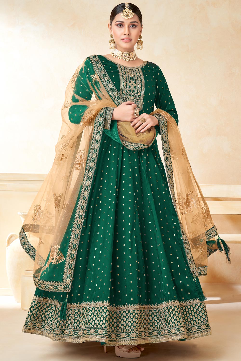 Green organza anarkali main image 0