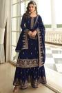 Navy Blue Georgette Embroidered Sharara Suit Set