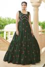 Forest Green Georgette Embellished Indo-Western Anarkali Style Dress