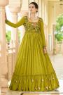 Lime Green Georgette Embellished Indo-Western Anarkali Style Dress