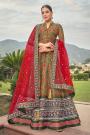 Ready To Wear Multicolor/Olive Green Patola Printed Silk Anarkali Dress With Dupatta & Belt