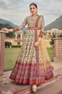 Ready To Wear Multicolor/Turquoise Blue & Maroon Patola Printed Silk Anarkali Dress With Dupatta & Belt