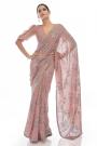 Dusky Pink Designer Sequin Embellished Georgette Saree