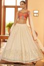 Off White/ Ivory Embellished Georgette Lehenga Set With Multicolored Blouse