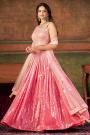 Ready To Wear Peach & Pink Georgette Sequin Embellished Lehenga Set