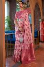 Blush Pink & Rose Gold Zari Woven Organza Silk Saree