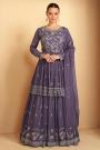 Ready To Wear Lavender Embroidered Georgette Long Kurti Lehenga Set