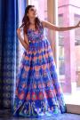 Ready To Wear Royal Blue/Multicolor Printed Indo-Western Cotton Maxi Dress