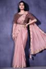 Pre-Draped Blush Pink Embellished Designer Crepe Satin-Silk Saree