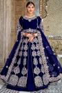 Royal Blue Velvet Embroidered Anarkali With Skirt