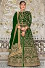 Dark Green Velvet Embroidered Anarkali With Skirt