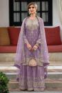 Ready To Wear Lavender Silk Embroidered Suit With Palazzo