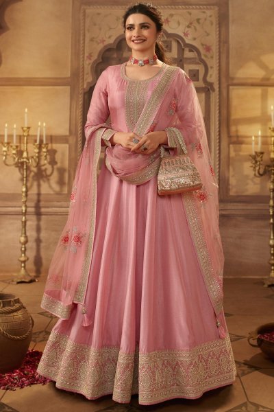 Blush Pink Silk Embroidered Anarkali Dress