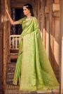 Lime Green Zari Woven Silk Saree