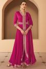 Pink Embroidered Front Slit Chinon Silk-Georgette Anarkali Dress