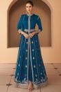 Blue Embroidered Front Slit Chinon Silk-Georgette Anarkali Dress